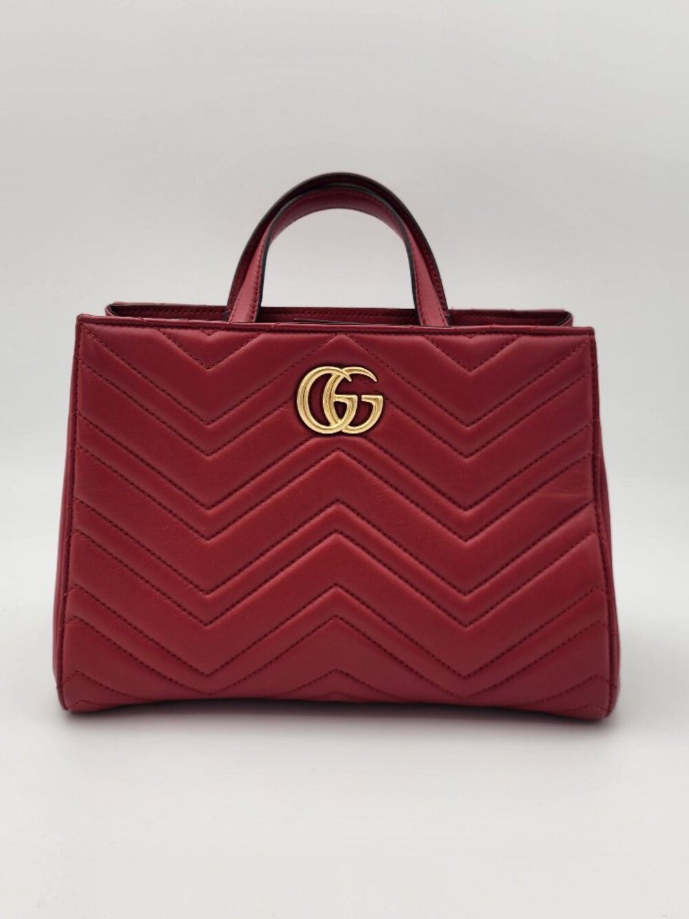Gucci Calfskin Matelassé Small GG Marmont Tote Red GHW
